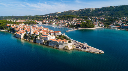 Fototapeta na wymiar View to island Rab in Croatia to the old Village
