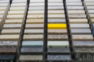 Close up of stone ktichen countertop samples