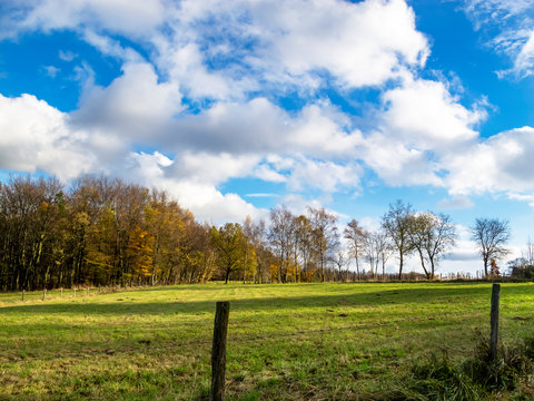 Agricultural landscape on a sunny November day in Wallerode, Belgium