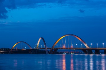 The Juscelino-Kubitschek bridge spans Lake Paranoa, architect Alexandre Chan, Brasilia, Federal District, Brazil, South America