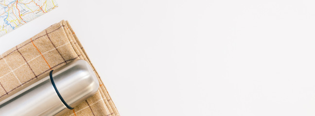 Concept flat lay outdoors tourism weekend