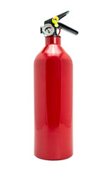 Small, manual fire extinguisher, isolated on a white background with a clipping path.