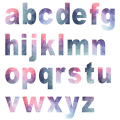 Alphabet, colorful bold letters with polygonal effect. 