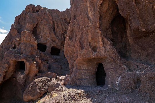 Caves, Cuevas de Cuatro Puertas, historic gathering place and cult site of the ancient Canarians, between Telde and Igenio, Gran Canaria, Canary Islands, Spain, Europe