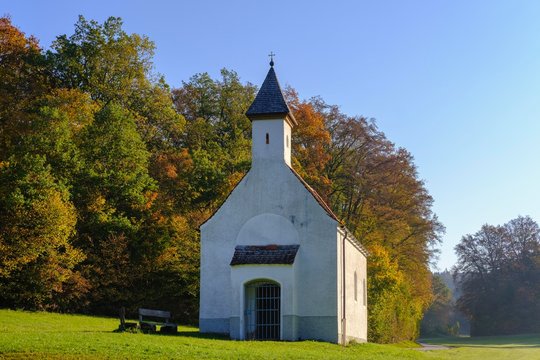 Chapel St. Ulrich in Muhltal, Isar valley, near Strasslach-Dingharting, Upper Bavaria, Bavaria, Germany, Europe