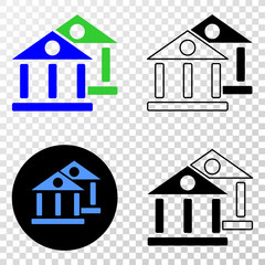 Museum buildings EPS vector pictograph with contour, black and colored versions. Illustration style is flat iconic symbol on chess transparent background.