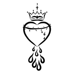 Heart with a crown of thorns, a drop of blood and a crown