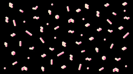 Three-dimensional geometric shapes of pink color on a black background. Vector illustration.