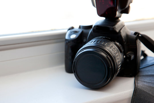 DSLR camera in the window