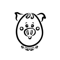 Little cheerful oval pig with curly hair