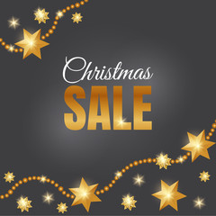Christmas sale design template. Christmas sale banner with golden stars