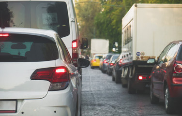 Big traffic jam in the city.