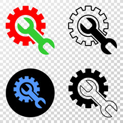 Setup tools EPS vector pictograph with contour, black and colored versions. Illustration style is flat iconic symbol on chess transparent background.