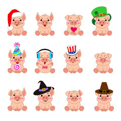 Emotions cartoons pigs