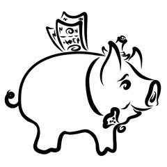 Cheerful rich pig in a hat and tie