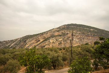 Fototapeta na wymiar Lebanon's Qadisha Valley landscape. Hamatoura Monastery in the Mountain, Kousba el Koura, Lebanon