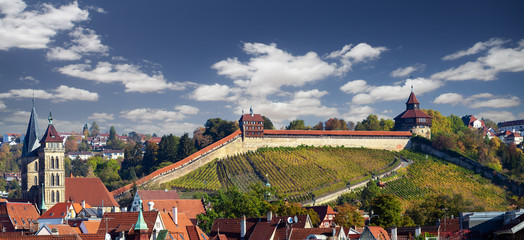 view of medieval town and castle Esslingen am Neckar in Germany