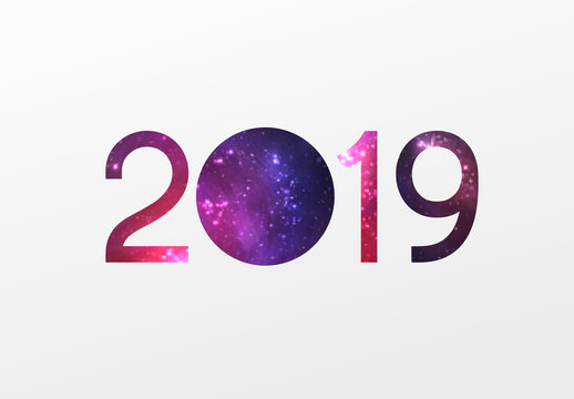 New Year 2019 number with texture purple abstract space.