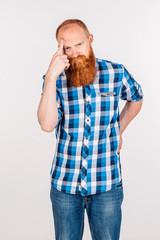 bearded man  on white background. emotion and people concept.