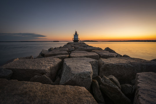 Jetty leading out to Spring Point Ledge Lighthouse in South Portland, Maine