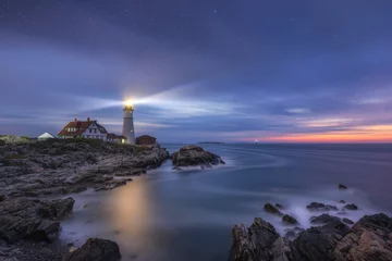 Poster Im Rahmen Night to day image of Portland Head Lighthouse at Cape Elizabeth, Maine  © Michael