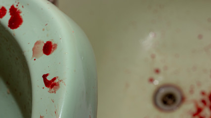 Kitchen sink with blood for halloween close-up