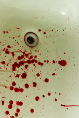 Kitchen sink with blood for halloween close-up