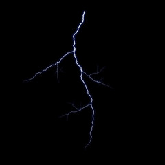 Isolated realistic electrical lightning strike visual effect on black night background. Energy change. 