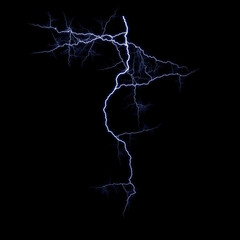 Isolated realistic electrical lightning strike visual effect on black night background. Energy change. 