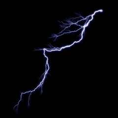 Naklejka premium Isolated realistic electrical lightning strike visual effect on black night background. Energy change. 
