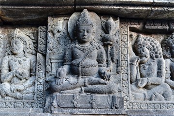 Fototapeta na wymiar Relief panel of Lokapala god, Shiva temple, Prambanan temple complex, Yogyakarta, Java, Indonesia