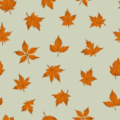 Seamless Vector Pattern with Autumn Maple Leaves with Shabby Texture