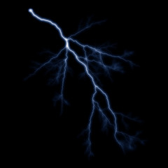 Naklejka na ściany i meble Isolated realistic electrical lightning strike visual effect on black night background. Energy change. 