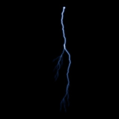 Isolated realistic electrical lightning strike visual effect on black night background. Energy change. 