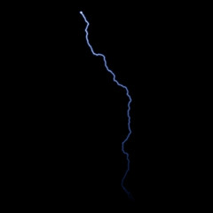 Isolated realistic electrical lightning strike visual effect on black night background. Energy change. 