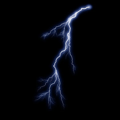 Isolated realistic electrical lightning strike visual effect on black night background. Energy change.  - 233611115