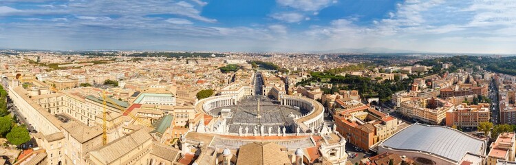 Naklejka premium Panorama Cityscape from height, Saint Peter's Square and Cathedral of St. Peter near river Tiber. Rome, Italy