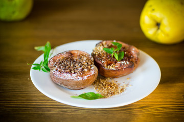 sweet ripe quince baked with walnuts and honey
