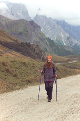 tourist girl at the Dolomites