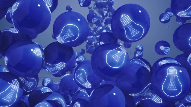Falling balls with light bubs icons. Symbol of new idea.