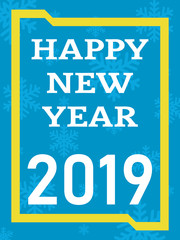 Christmas background which shows snowflakes and a yellow frame. In the frame it is written HAPPY NEW YEAR