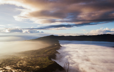 aerial landscape morning photo misty scenery hill, view point