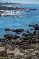 View of the atlantic ocean with sea and rocks on the coast of Leca da Palmeira