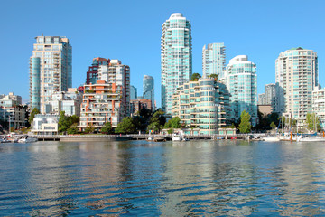 Fototapeta na wymiar Vancouver BC downtown skyline at False creek Canada.