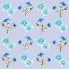 cornflower blue flowers pattern watercolor illustration seamless