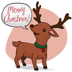 Cute Deer Wishing You Merry Christmas, Vector Illustration