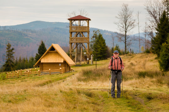 Tourist on mountain track Poland