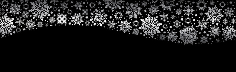 Christmas Vector black web banner background with silver snowflakes