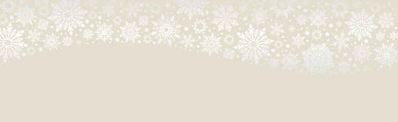 Fototapeta na wymiar Christmas Vector snowflakes ecru web banner background with silver snowflakes and copy space