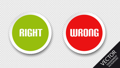 Right Wrong Icons - Green And Red Vector Buttons - Isolated On Transparent Background